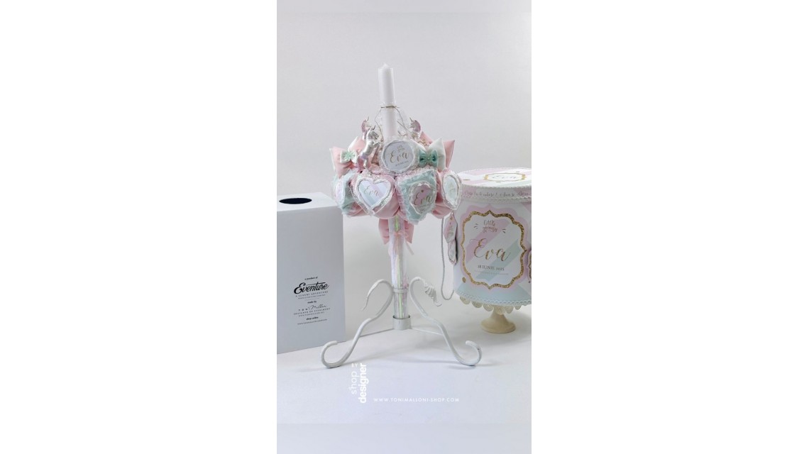 Lumanare botez cu unicorni Pink & Mint 1